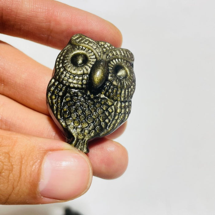 Gold Sheen Obsidian Owl Carving Wholesale