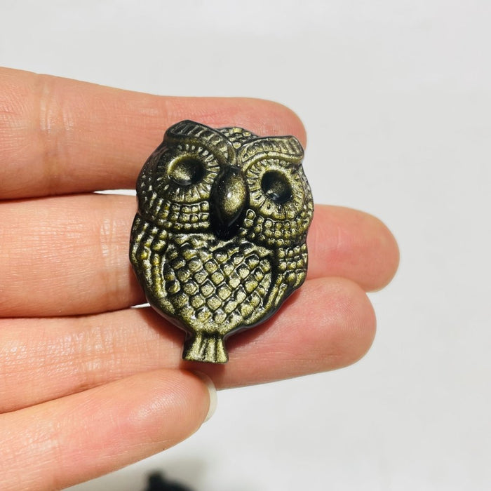 Gold Sheen Obsidian Owl Carving Wholesale
