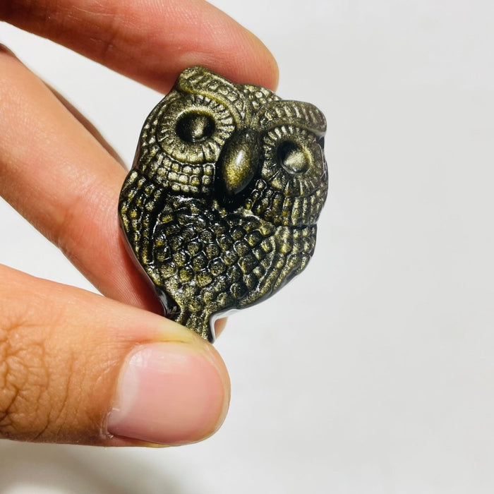 Gold Sheen Obsidian Owl Carving Wholesale