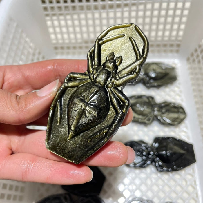 Gold Sheen Obsidian Spider Carving Wholesale