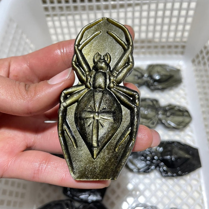 Gold Sheen Obsidian Spider Carving Wholesale