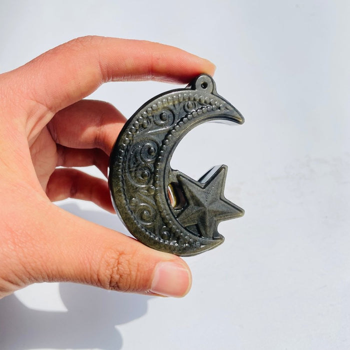 Gold Sheen Obsidian Star Moon Carving Wholesale