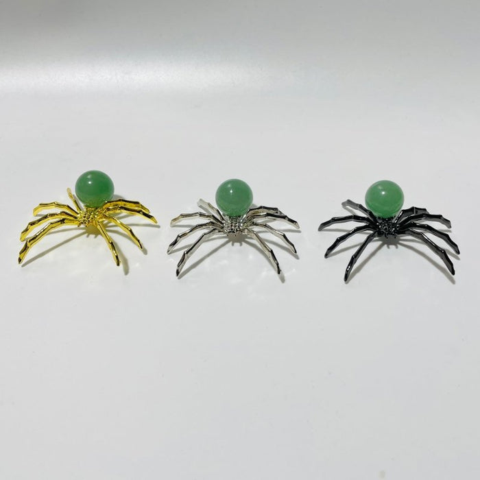 Green Aventurine Crystal Sphere Spider Ornament Handmade Alloy Spider DIY Wholesale
