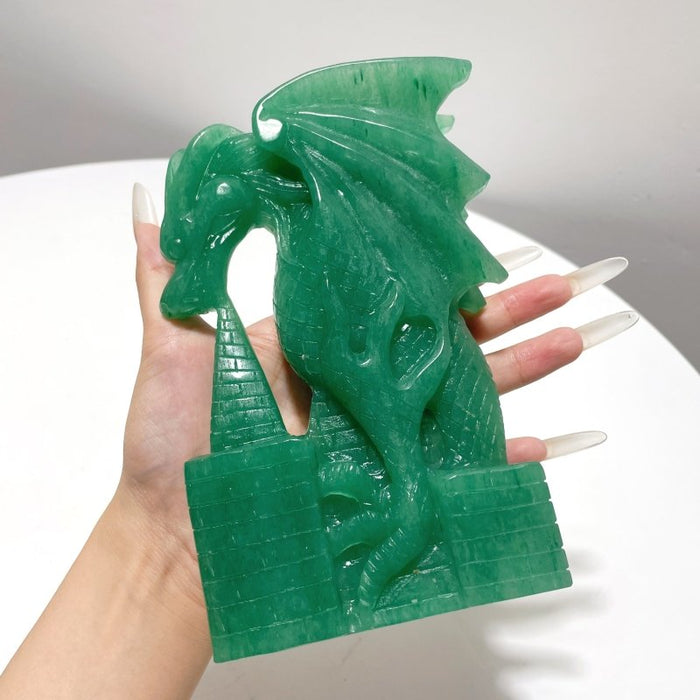 Green Aventurine Dragon Castle Carving