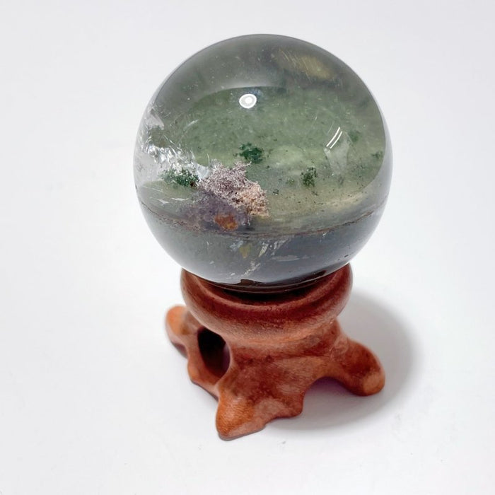 Green Garden Quartz Sphere With Wooden Stand