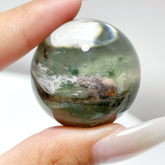 Green Garden Quartz Sphere With Wooden Stand