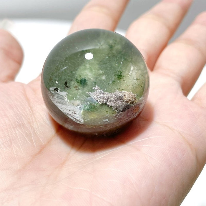 Green Garden Quartz Sphere With Wooden Stand