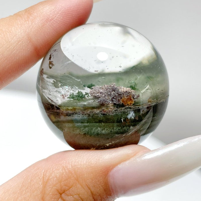 Green Garden Quartz Sphere With Wooden Stand