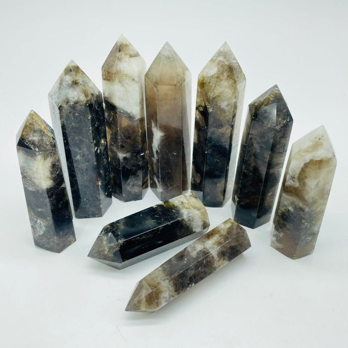 Green Mica Mixed Clear Quartz Tower Points Wholesale
