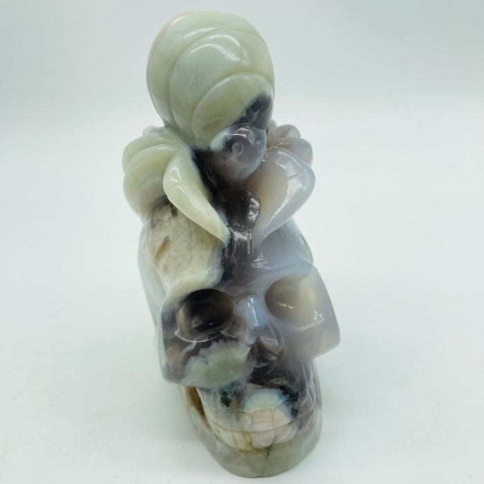 Green Sakura Flower Agate Beetle Skull Carving