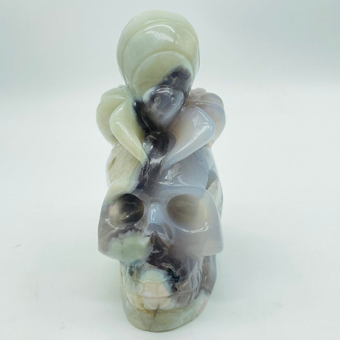 Green Sakura Flower Agate Beetle Skull Carving