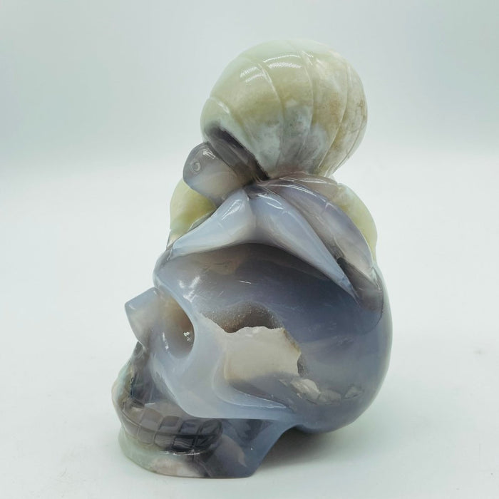 Green Sakura Flower Agate Beetle Skull Carving
