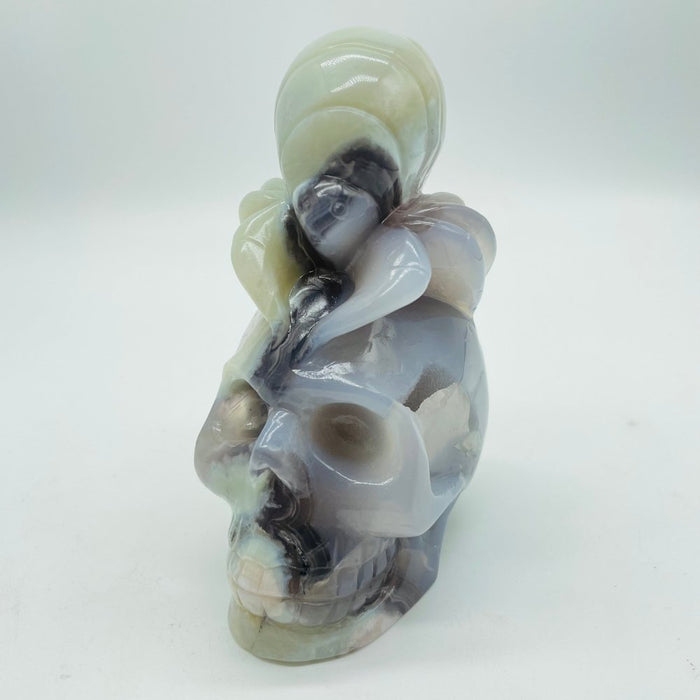 Green Sakura Flower Agate Beetle Skull Carving