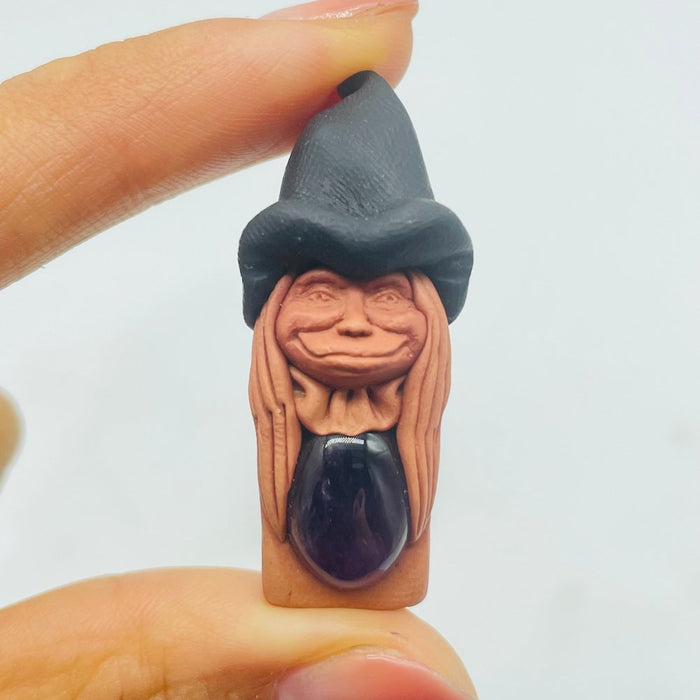Handmade Clay Witch Pendant Wholesale Labradorite Amethyst Agate