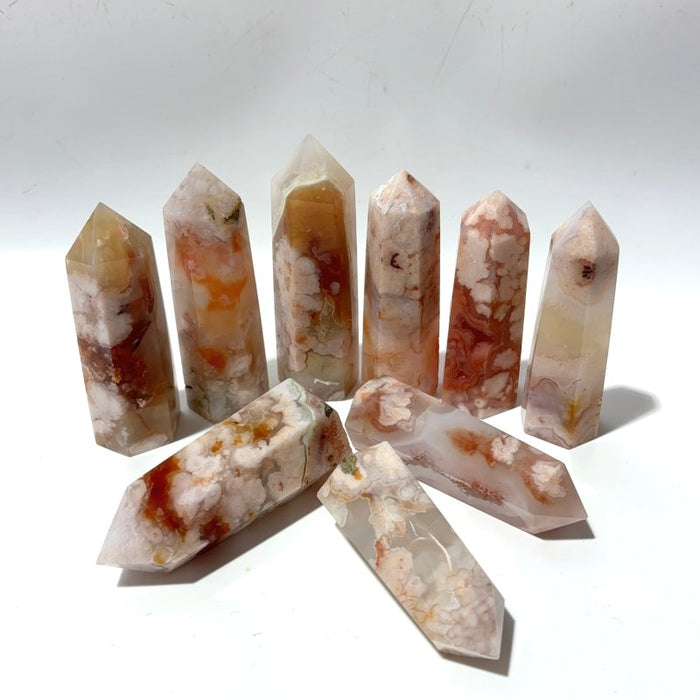 (Heat Treatment) Fat Sakura Flower Agate Crystal Tower Point Wholesale