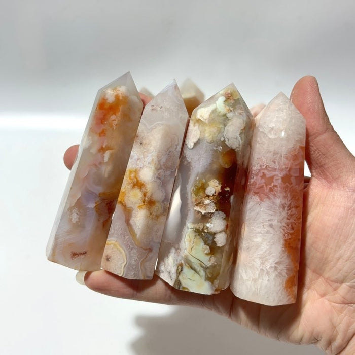 (Heat Treatment) Fat Sakura Flower Agate Crystal Tower Point Wholesale