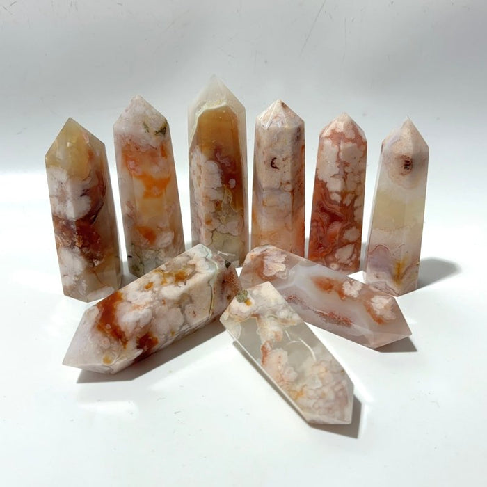 (Heat Treatment) Fat Sakura Flower Agate Crystal Tower Point Wholesale