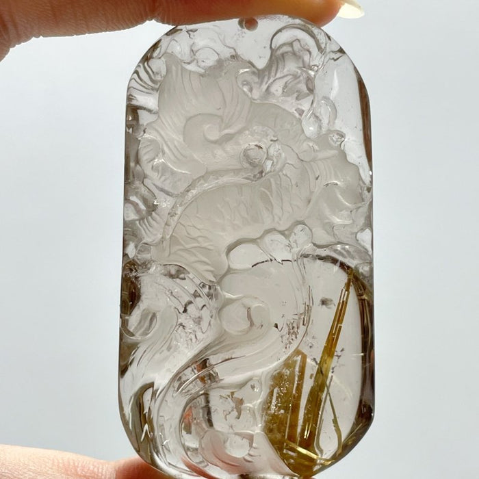 High Grade Chinese Dragon Rutile Pendant Carving