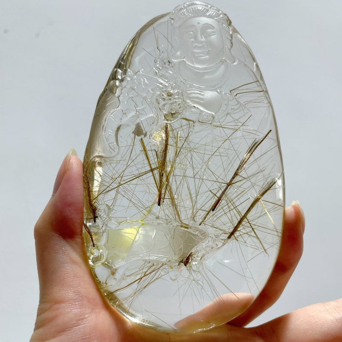 High Grade Quan Yin Rutile Crystal Carving