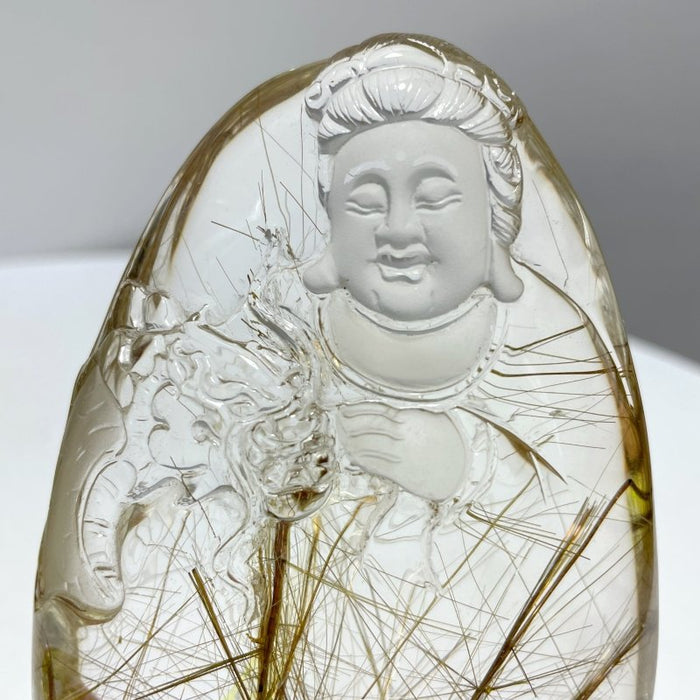 High Grade Quan Yin Rutile Crystal Carving