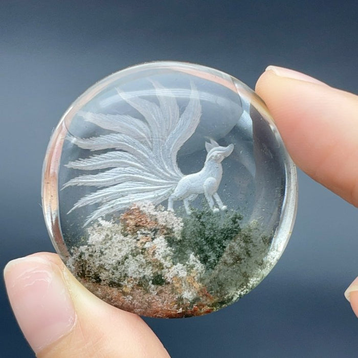 High Grade Super Clear Nine-tailed Fox Garden Quartz Inner Scene Carving(HGUD05)