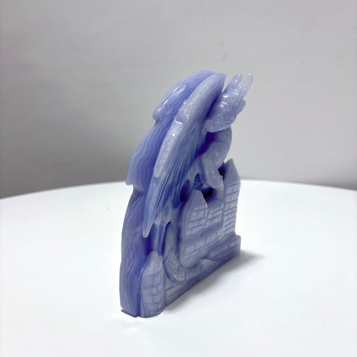 High Quality Blue Lace Agate Dragon Castle Carving