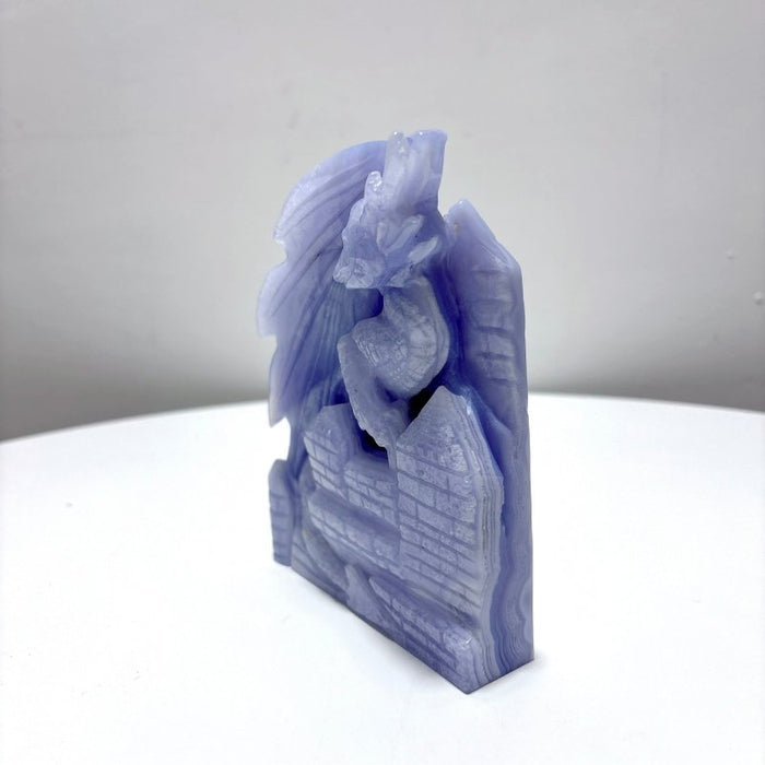 High Quality Blue Lace Agate Dragon Castle Carving