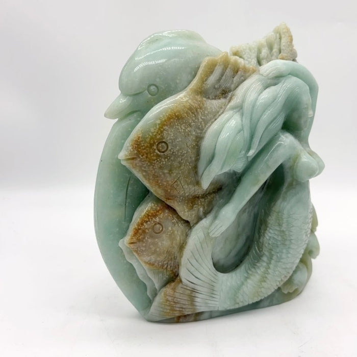 High Quality Caribbean Calcite Mermaid Dolphin Fish Carving Collection