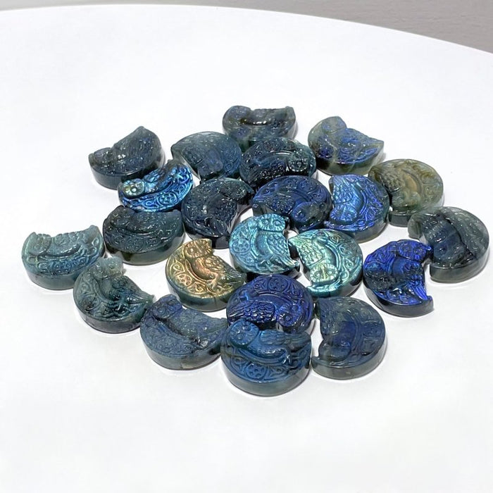 High Quality Labradorite Moon Owl Carving Wholesale