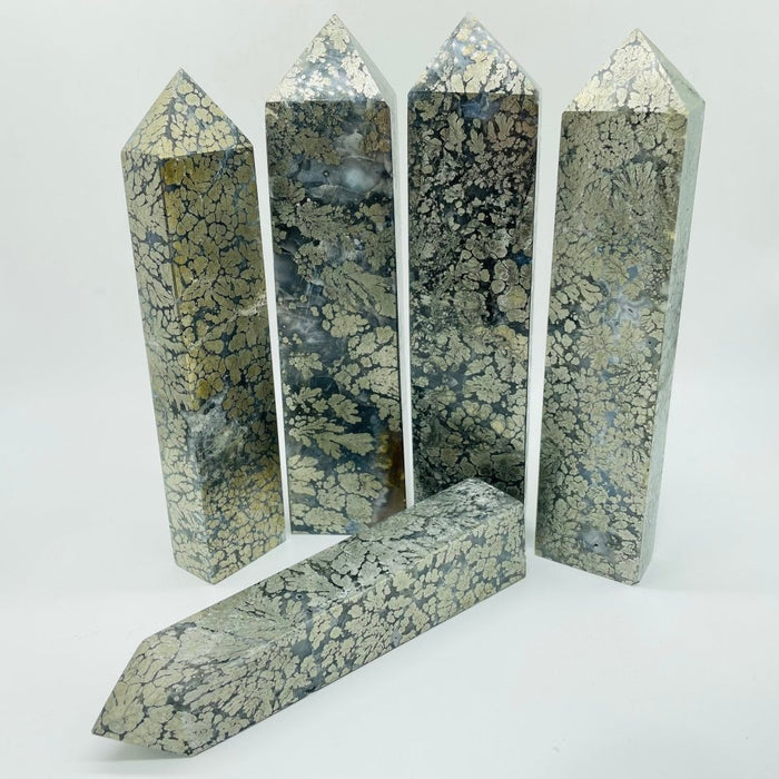 High Quality Large Flower Pyrite Mixed Agate Four-Sided Points Wholesale