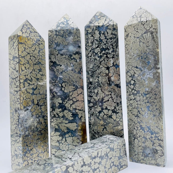 High Quality Large Flower Pyrite Mixed Agate Four-Sided Points Wholesale