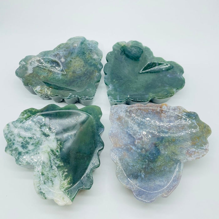 High Quality Moss Agate Heart Shallow Bowl Carving Wholesale