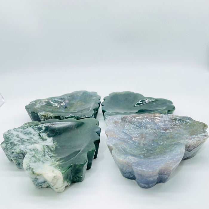 High Quality Moss Agate Heart Shallow Bowl Carving Wholesale