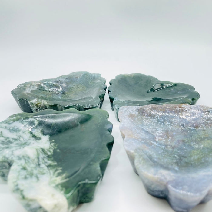 High Quality Moss Agate Heart Shallow Bowl Carving Wholesale