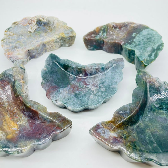 High Quality Moss Agate Moon Shallow Bowl Carving Wholesale