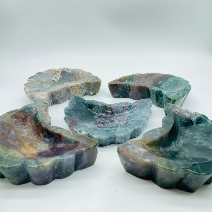 High Quality Moss Agate Moon Shallow Bowl Carving Wholesale