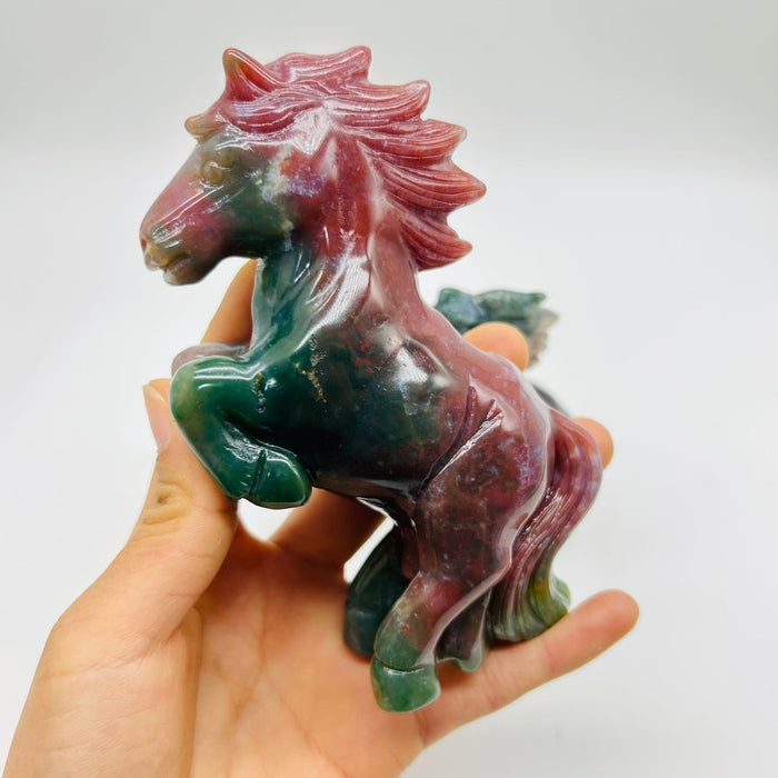 High Quality Ocean Jasper Stand Horse Carving