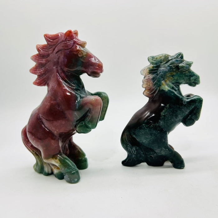 High Quality Ocean Jasper Stand Horse Carving