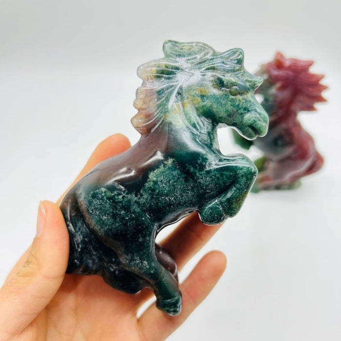 High Quality Ocean Jasper Stand Horse Carving