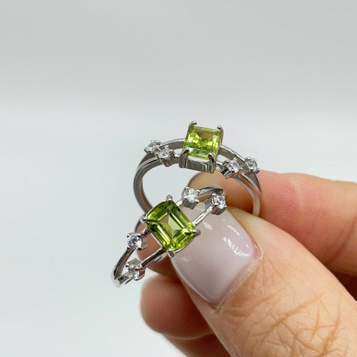 High Quality Peridot S925 Sterling Silver Cut Faceted Ring Wholesale