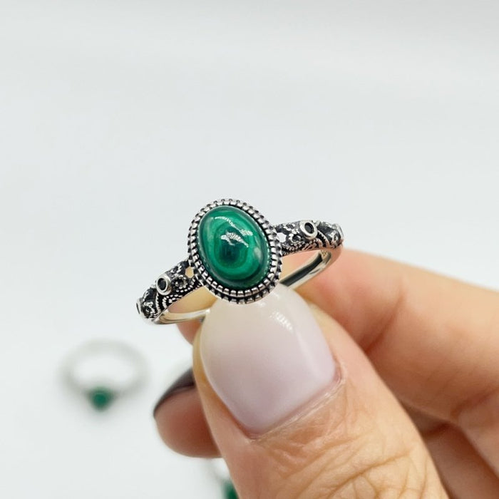 High Quality S925 Sterling Silver Malachite Ring Wholesale
