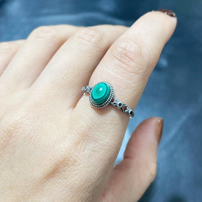 High Quality S925 Sterling Silver Malachite Ring Wholesale