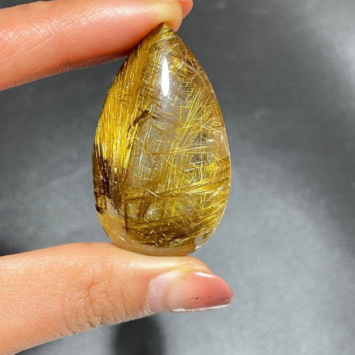 High Quality Spark Golden Rutile Teardrop Pendant