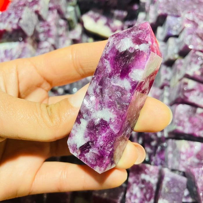 High Quality Spark Lepidolite Four-Sided Tower Points Wholesale