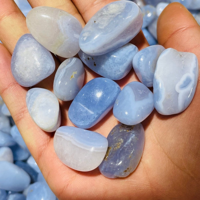 High Quality Stripe Blue Chalcedony Tumbled Wholesale