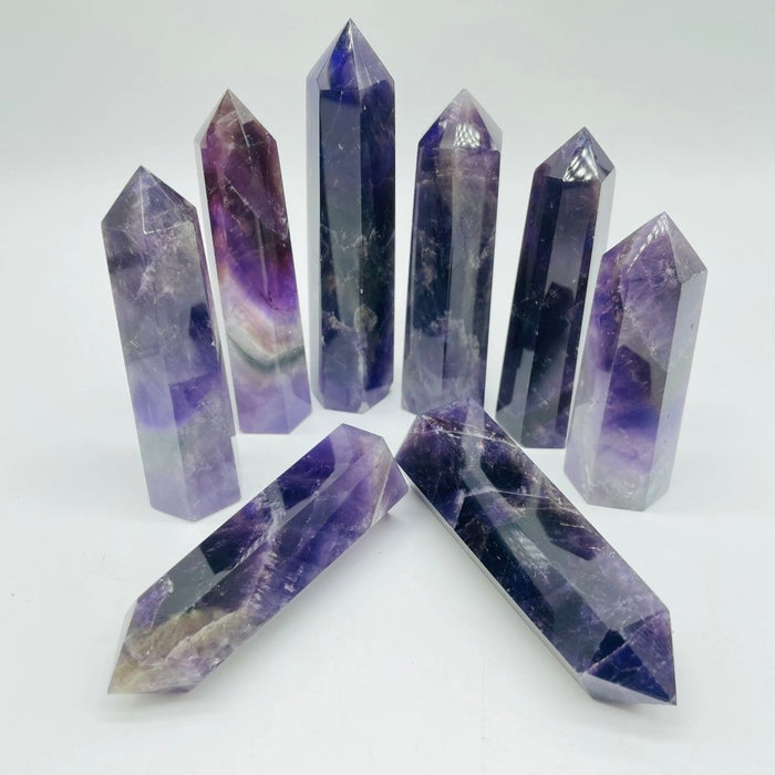 High Quality Transparent Deep Purple Chevron Amethyst Point Tower Wholesale