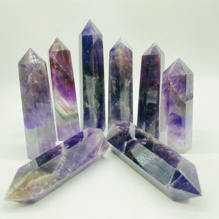 High Quality Transparent Deep Purple Chevron Amethyst Point Tower Wholesale