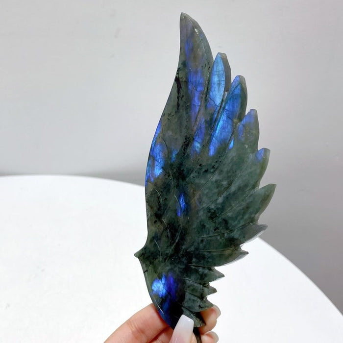 Labradorite Angel Wing Carving With Stand