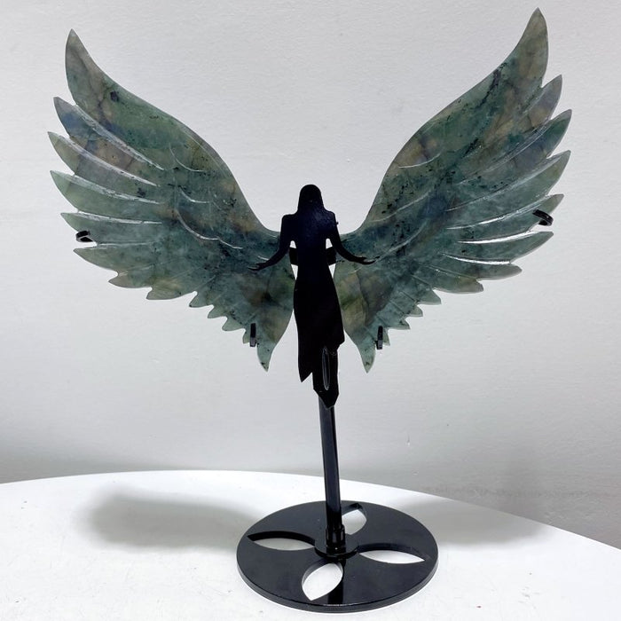 Labradorite Angel Wing Carving With Stand