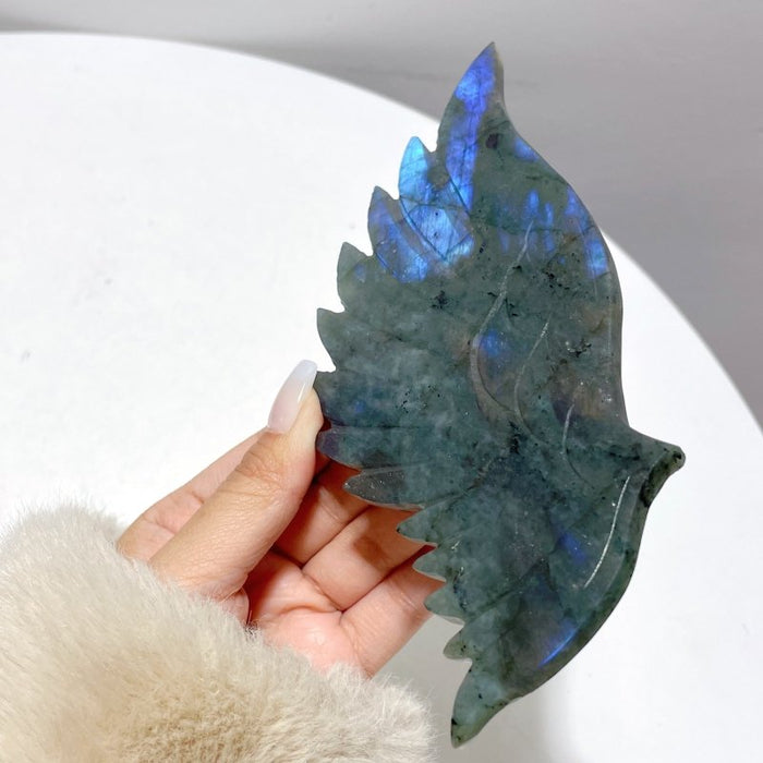 Labradorite Angel Wing Carving With Stand